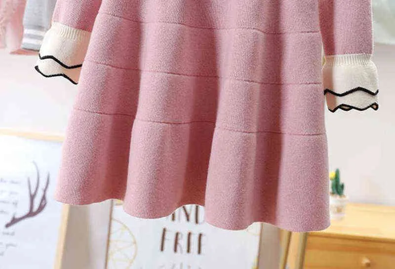 Girls' Dresses For Autumn Baby Cotton Knitted Sweater Dress With Wooden Ears 2020 New Spring Autumn Princess Dress 4-10 Years G1129