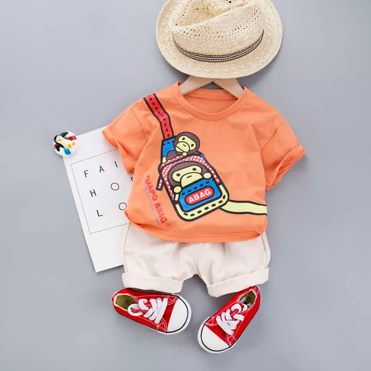 Комплекты одежды для маленьких мальчиков и девочек, детские хлопковые топы с рисунком обезьяны, футболки, короткие штаны, комплект летней детской одежды 210802595987