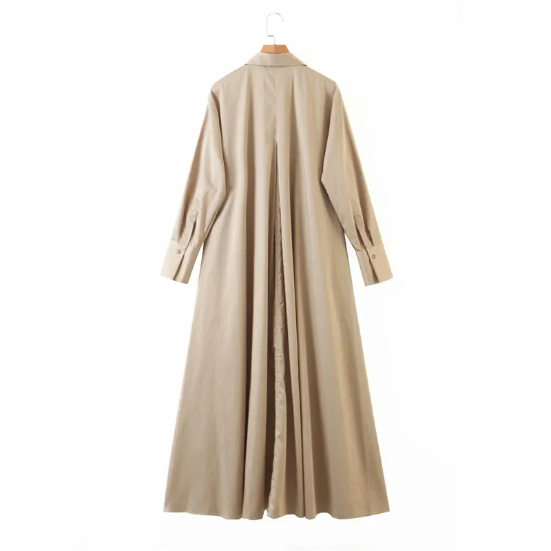 Femmes Plus Taille Solide Chemises Robe Été À Manches Longues Poplin Lâche Vintage Maxi es Femelle Élégant Casual Robe 210513