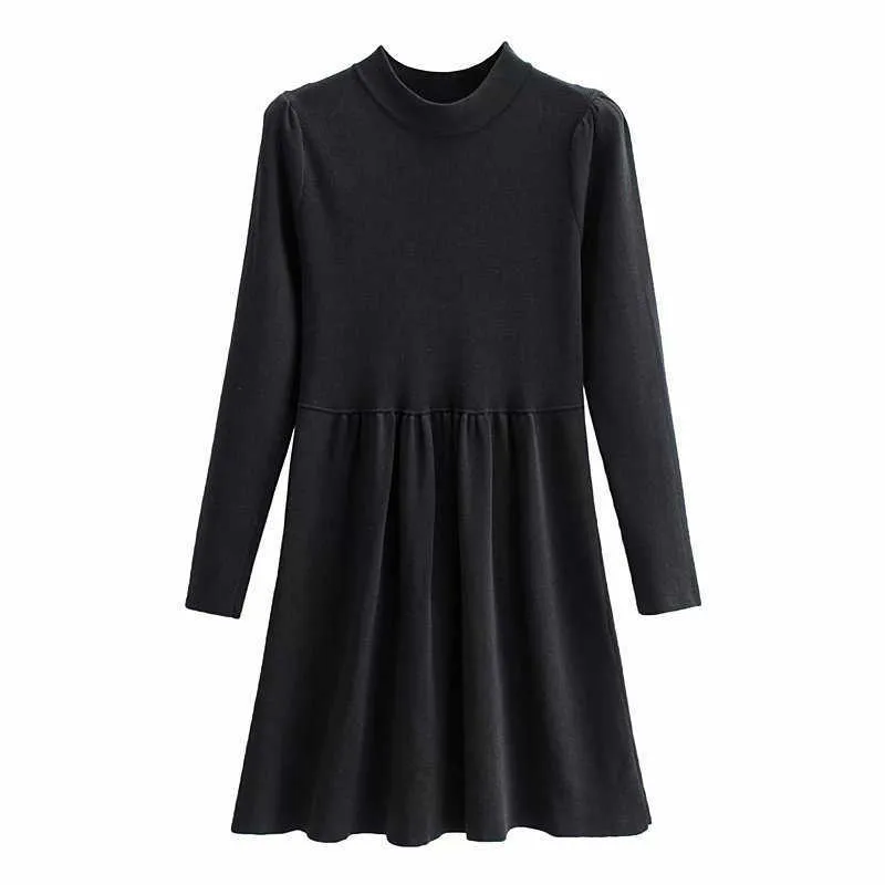 Za brei mini zwarte jurk vrouwen lange mouw uitgesproken schouders casual slanke elegante jurken vrouw chic een lijn vestidos 210602