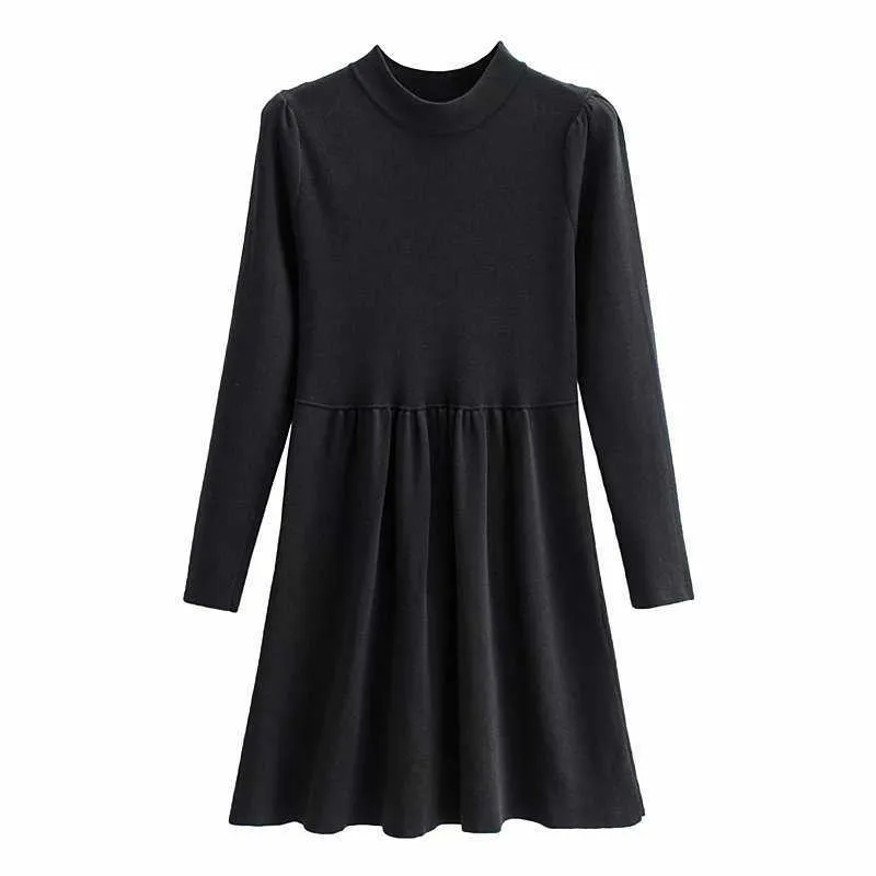 Za Knit Mini Black Dress女性長袖宣言カジュアルスリムエレガントドレス女性シックAラインvestidos 210602