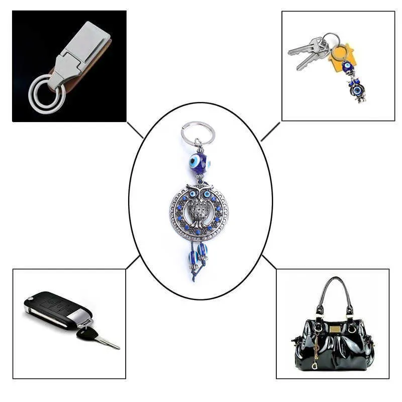 Trendiger Eulen-blauer böser Blick-Schlüsselanhänger, Auto-Schlüsselanhänger, Handtaschen-Charm-Anhänger, Schmuck, Geschenk für Schutz und Segen, niedliche Accessoires G1019