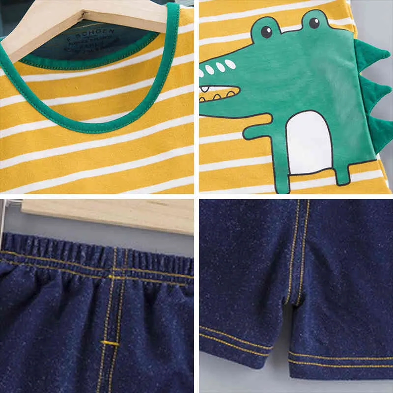 Милый малыш мальчик лето набор шаржа печати с коротким рукавом рубашка брюки для детской одежды ребенка 210429