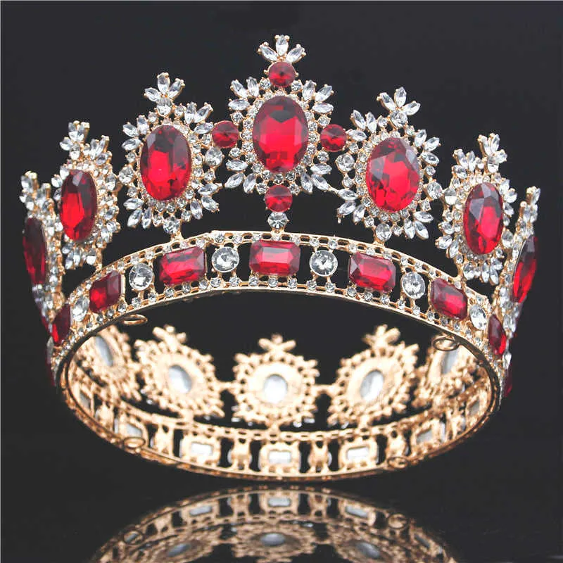 Barock stor tiara krona rhinestone kristall stor diadem brud bröllop hår smycken tiaras och kronor huvudbonad hår ornament x0625