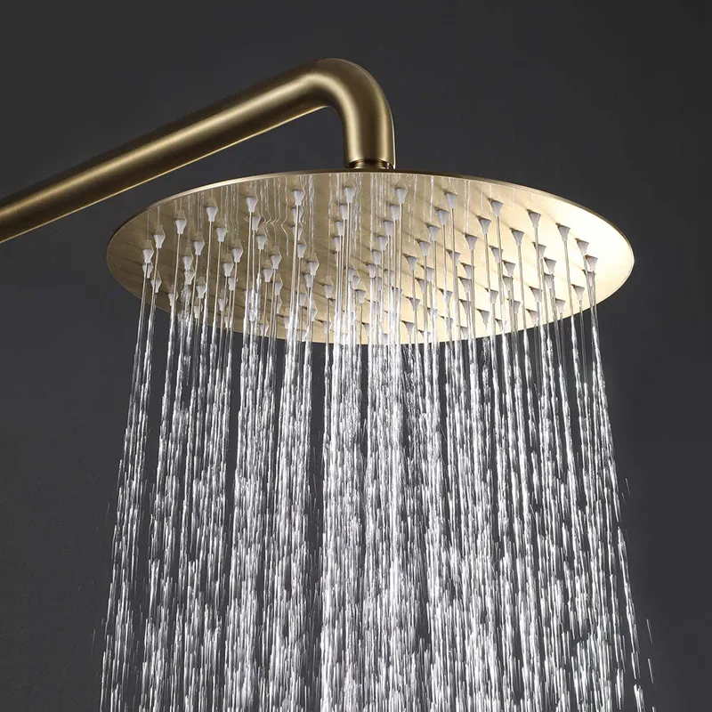 Borstat guld badrum duschuppsättning väggmonterad rund dusch badkran 8/10/12 tum regnduschhuvud