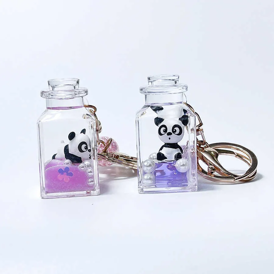 Liquide Glitter Mignon Ours Panda Quicksand Porte-clés Acrylique Animal Porte-clés Sac À Dos Pendentif Accessoires Couples Femmes Porte-clés Cadeau G1019