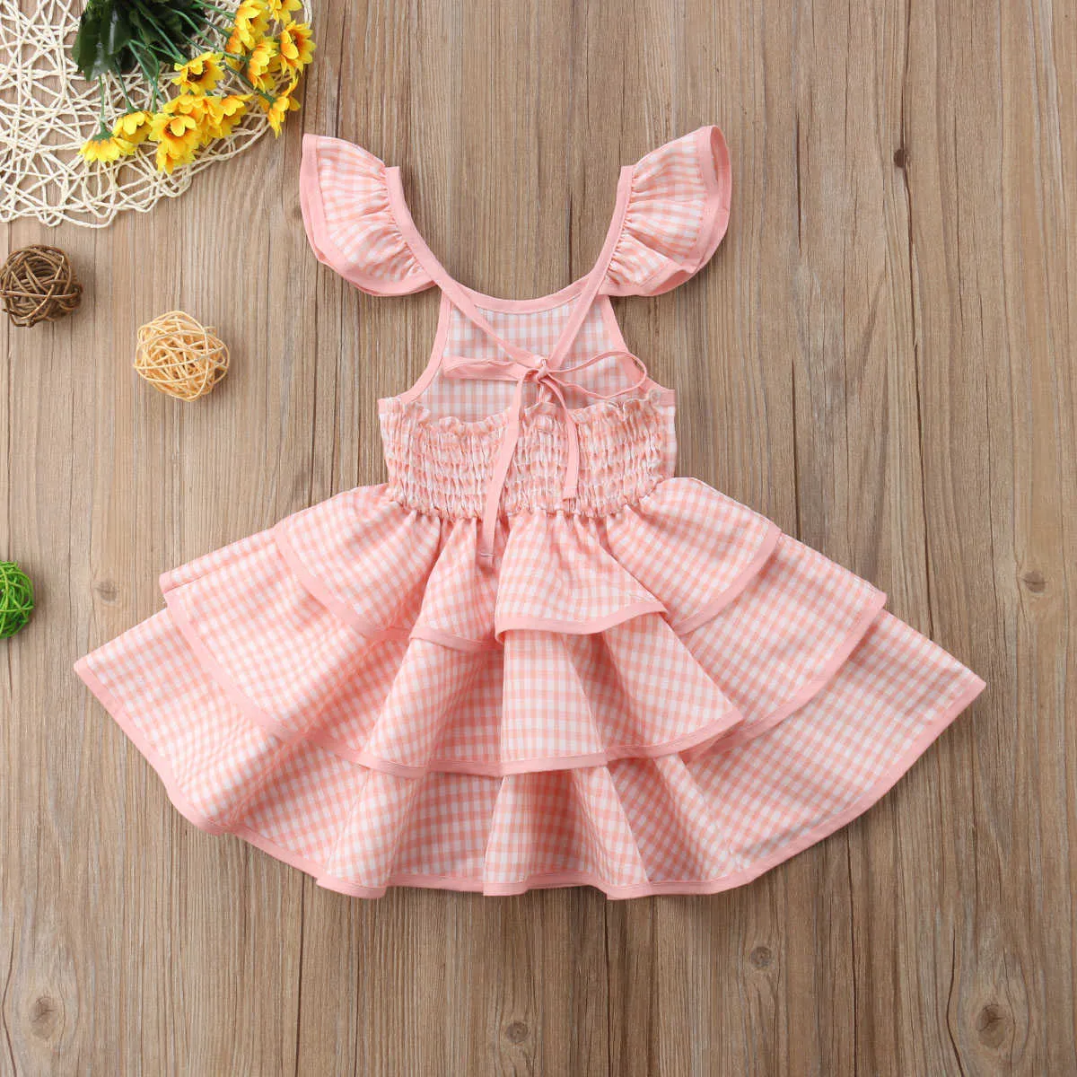 Vestidos para niñas Niños Ropa para bebés 2021 Verano Sin mangas Plaid Ruffle Vestido de tutú en capas Vestido de fiesta casual Trajes para niñas Q0716