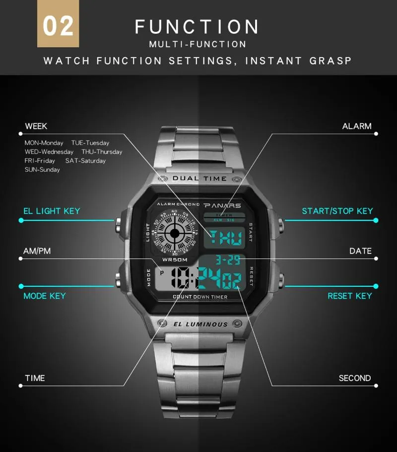 Herren-Armbanduhr, quadratisch, analog, digital, G-Shok