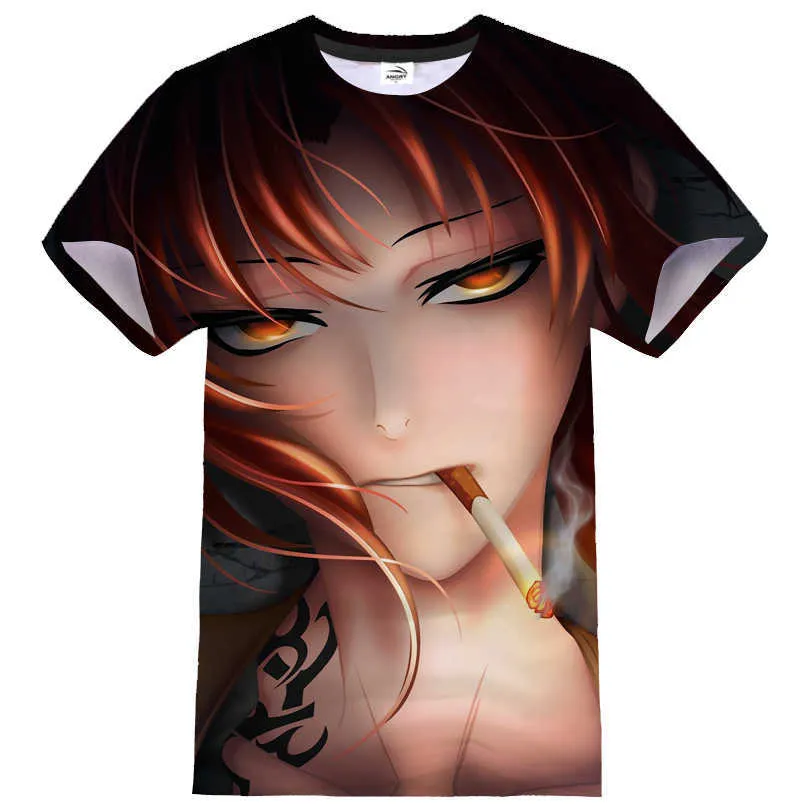 Anime t-shirt svart lagun tjej 3d tryckta casual män kvinnor o-neck kortärmad tshirt hajuku hip hop streetwear t shirt toppar x0621