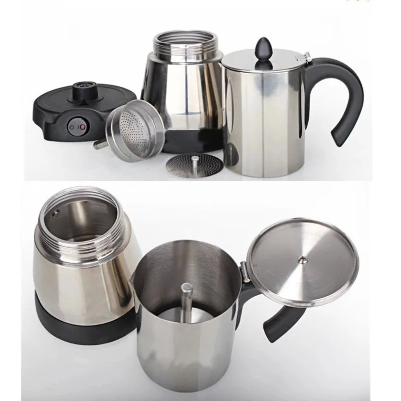 Ensemble de 6 tasses à café, cafetière électrique Geyser Moka, Machine à café, expresso, percolateur, cuisinière en acier inoxydable 234g
