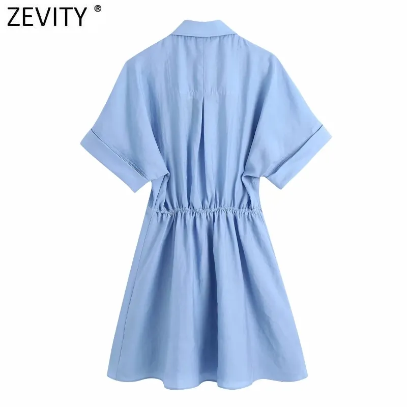Women Fashion Pocket Patch Solid Color Casual Slim Shirt Dress Office Lady Elastic Waist Breasted Business Vestido DS8324 210420
