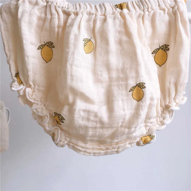 A roupa orgânica do verão do bebé de algodão ajusta o teste padrão de cereja e do limão 100% roupa macia camiseta roupa de Bloomer 210619
