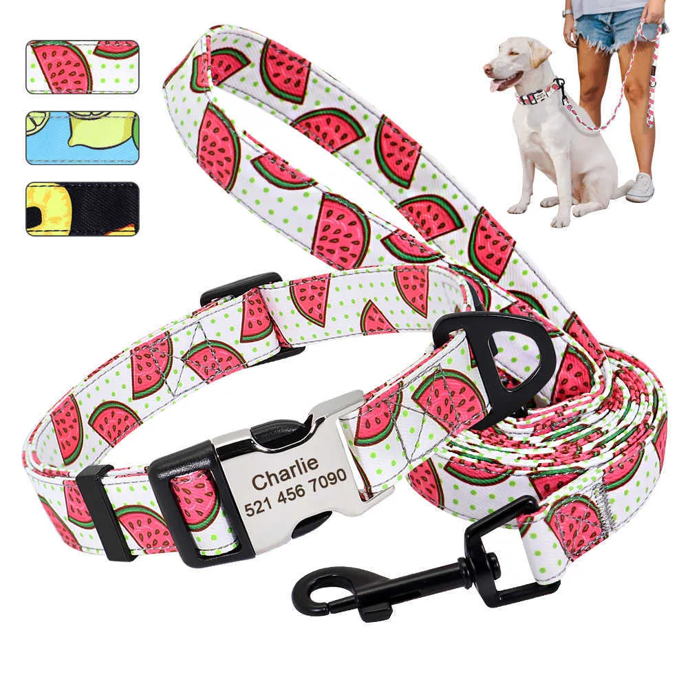 Guinzaglio collare cane in nylon personalizzato Set targhetta personalizzata cucciolo Collari etichetta identificativa Collare animale domestico regolabile Accessori cani di piombo Perros 211006