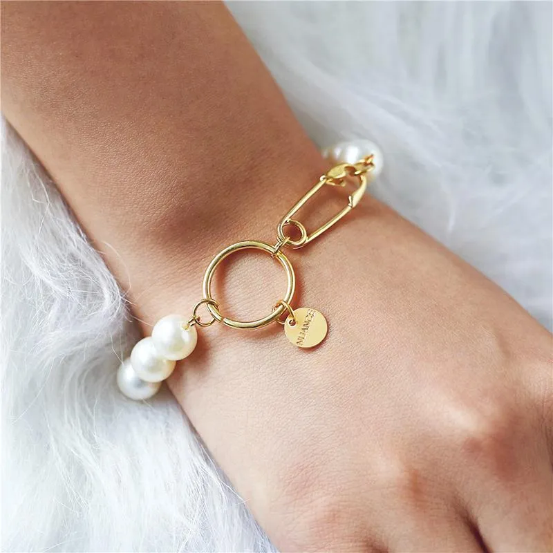 Charm Bracelets Europe And America Style Pearl Metal Paper Clip Circle Creative Retro Simple Alloy Bracelet243B