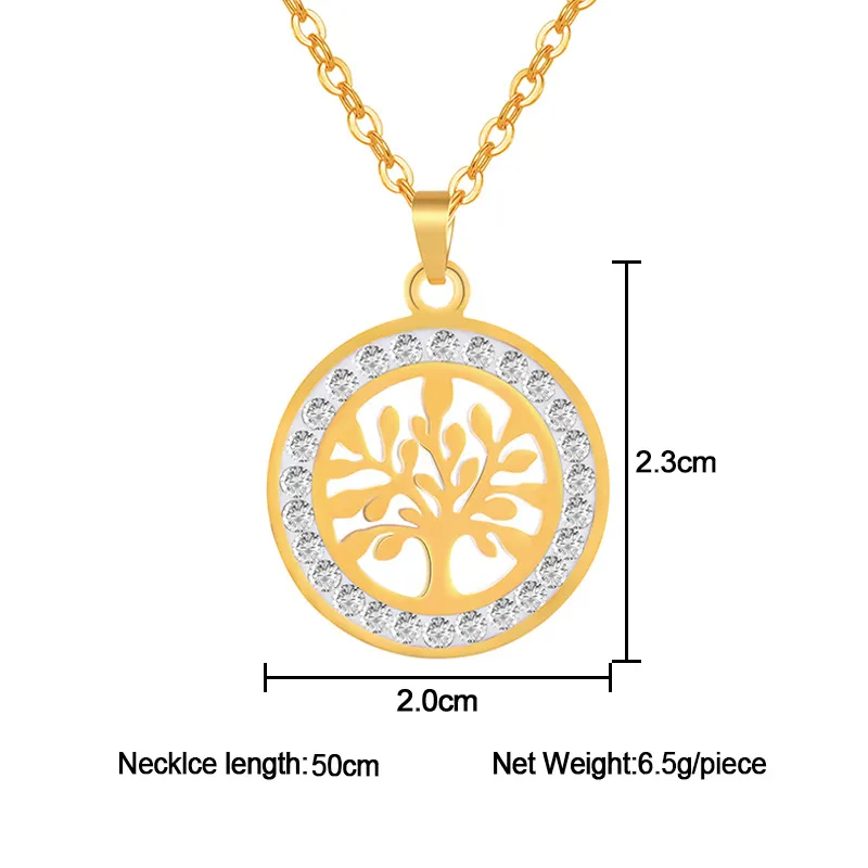 Collier arbre de vie en or, en acier inoxydable, pendentif en cristal creux, pour femmes et hommes, bijoux à la mode, volonté et sable
