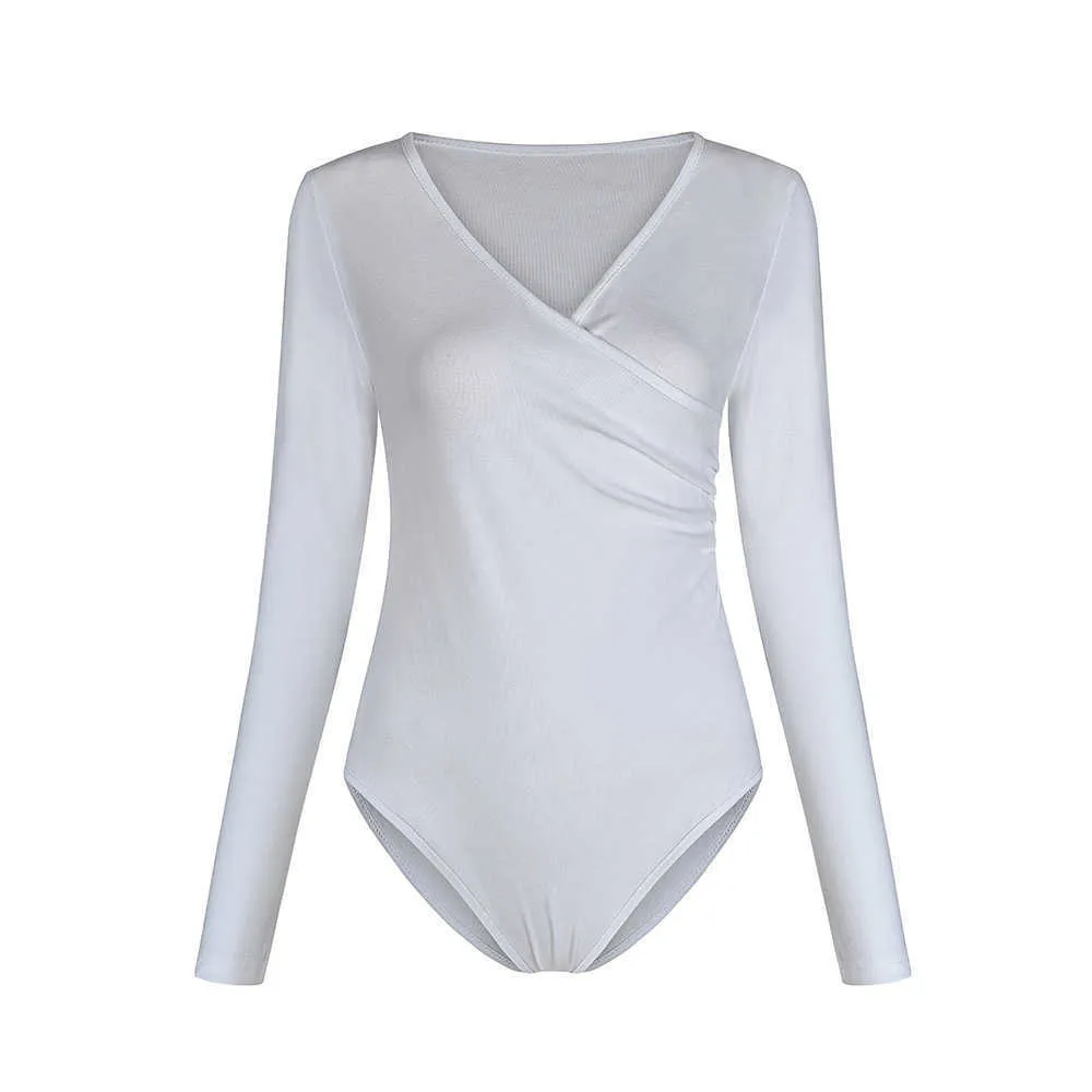 Automne Hiver Femme Body Top Tute Donna Eleganti Dames Casual Basic Con Combinaison Blanc Femme Coton Costume À Manches Longues 210604