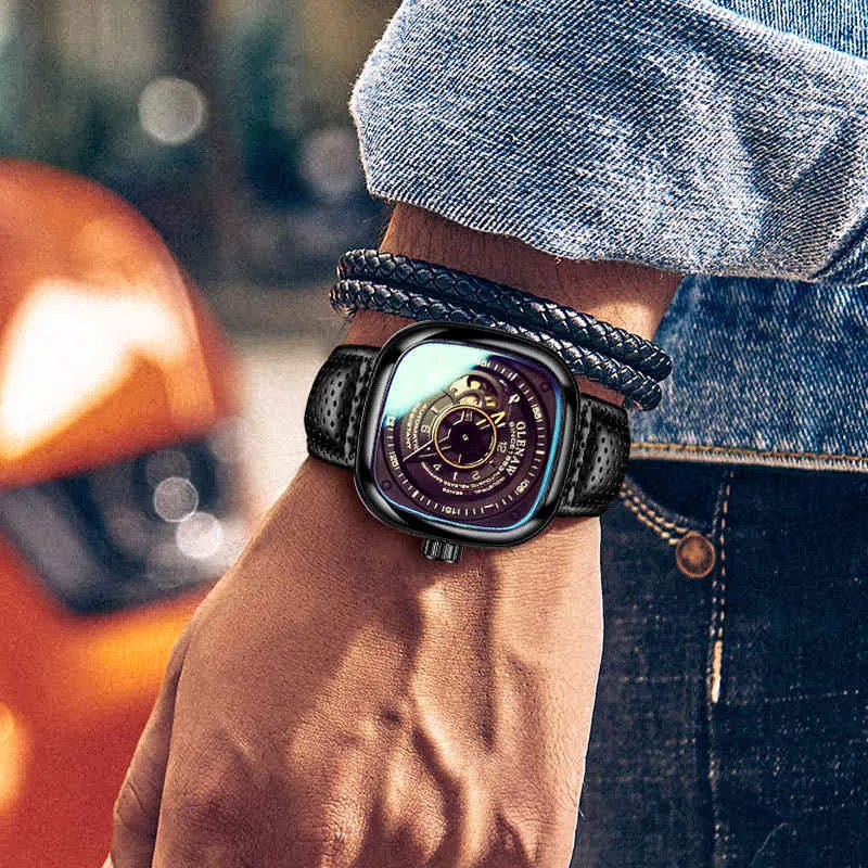 Glenaw Design Men Hollow Automatic Black Mechanical Watch GMT Top Brand Reloj Hombre Watches Waterproof 210407253K