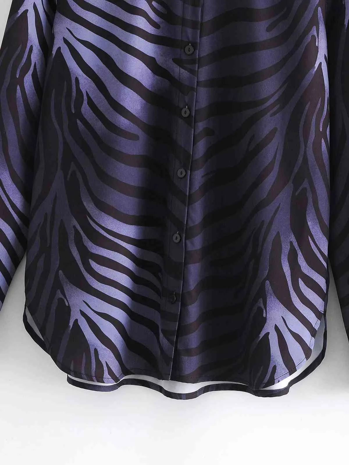 Streetwear Women Blue Zebra-Stripe Print Shirts Fashion Ladies Turn Down Collar Tops Elegant Female Chic Button Blouses 210427