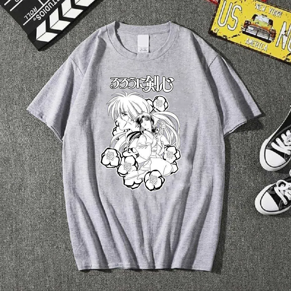 Unisex Rurouni Kenshin camiseta cuello redondo moda Hip Hop estampado moda Anime tela Y0809