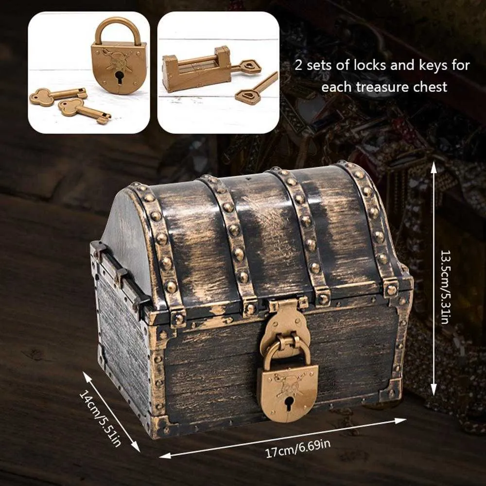 Rétro En Bois Pirate Trésor Coffre Boîte De Rangement De Bijoux Cas Maison Décorative Chambre Jouet Party Favors Props Cadeau 210922