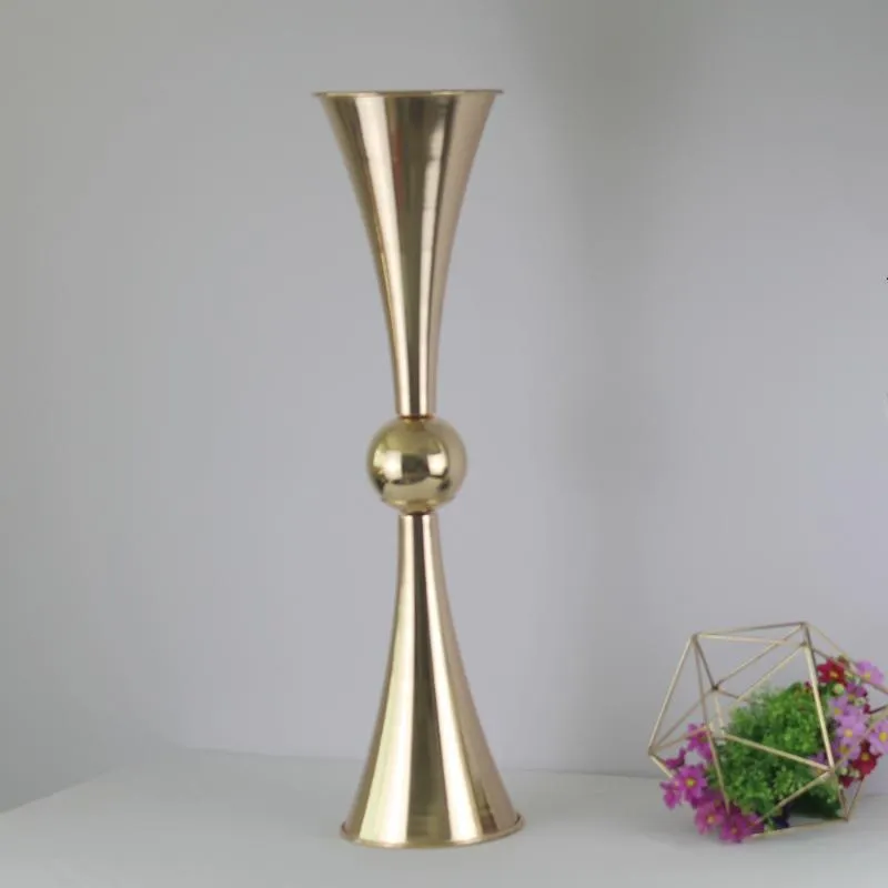 Décoration de fête 29 pouces de hauteur en métal de mariage fleur trompette vase stand table décorative pièce maîtresse arrangements artificiels D2550