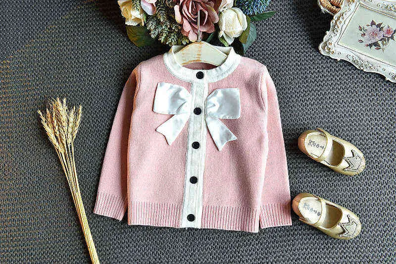 Gooporson Warm Outfits Barnkläder Tjejer Mode Bow Tie Knit Cardigan Sweater Topskirt Söt små Barn Kläder Set G220310