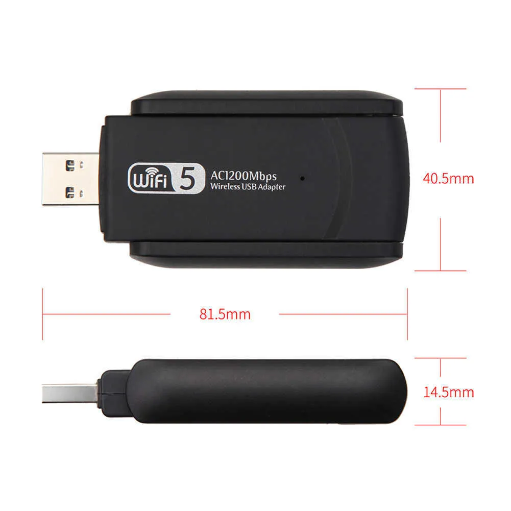 Carte réseau sans fil double bande 2.4/5.8 ghz, adaptateur Ethernet WiFi 1200Mbps avec double antenne, récepteur USB3.0 pour ordinateur PC