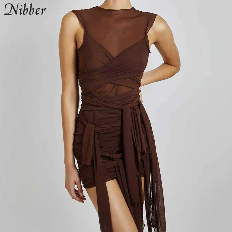 Nibber Chic See-Through Multicouche Tissu Cercle Robe Moulante Femmes Personnalité Mesh Streetwear 2021 Club Activité Vêtements Sauvages Y0823