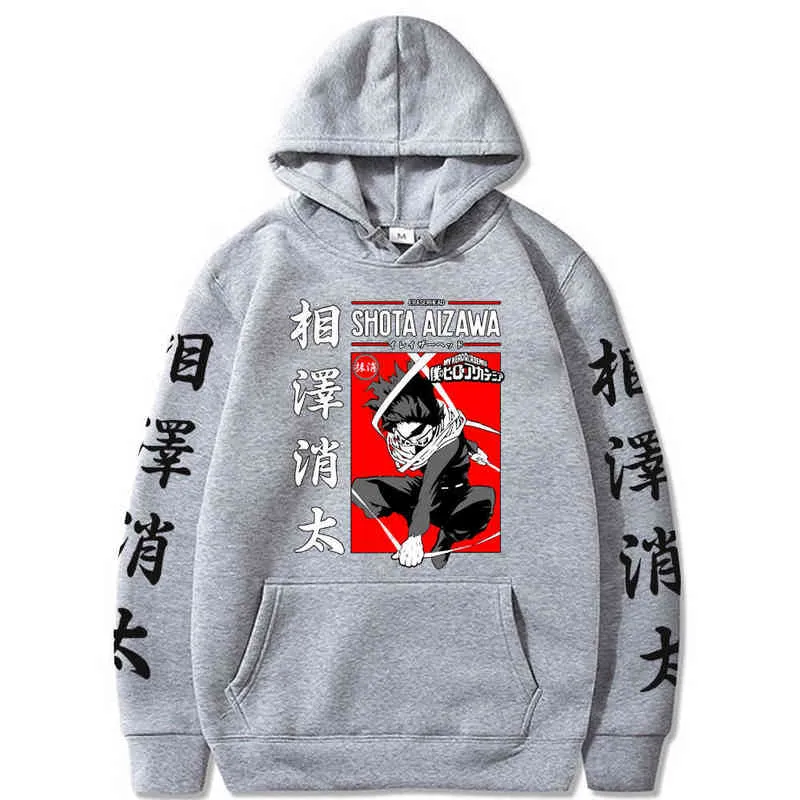 Hot Harajuku My Hero Academia Japanese Graphic Anime Hoodie Anime Manga Shota Aizawa Black Hoodies Tops Clothes H1227