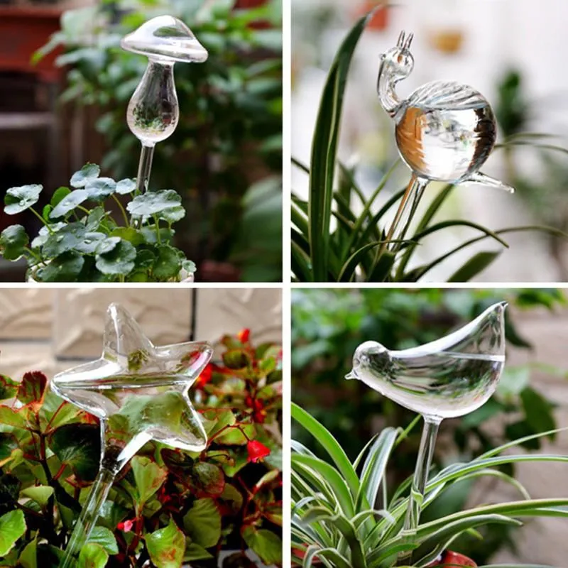 Vasos adorável vidro waterer auto rega globos pássaro forma mão soprada claro aqua bulbos planta cogumelo design169w
