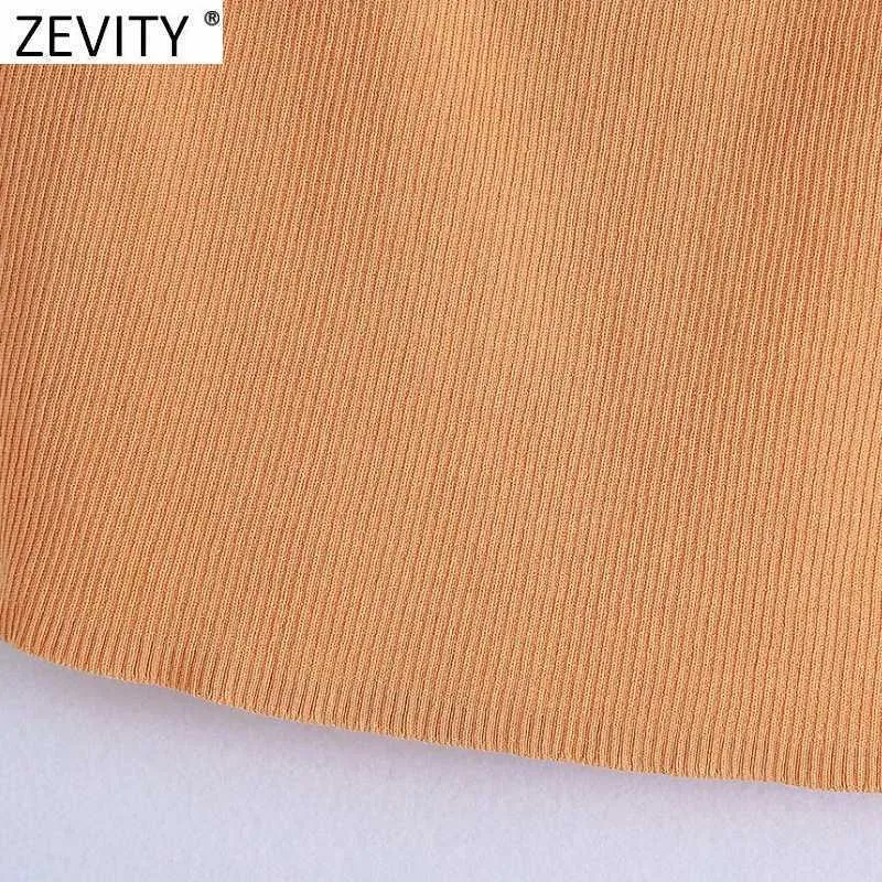 Zevity Donna Spaghetti Strap Colore arancione Chic Camis Canotta Lady Summer Back Lower Knitting Short Sling Vest Crop Top LS9177 210603