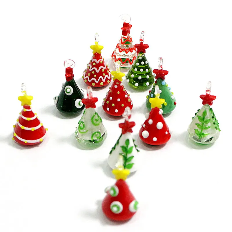 Mini Handgemaakte Glas Kerstboom Kunst Beeldje Ornament Kleurrijke Leuke Hanger Gift voor Kid Xmas Hanging Decor Charm Accessoires