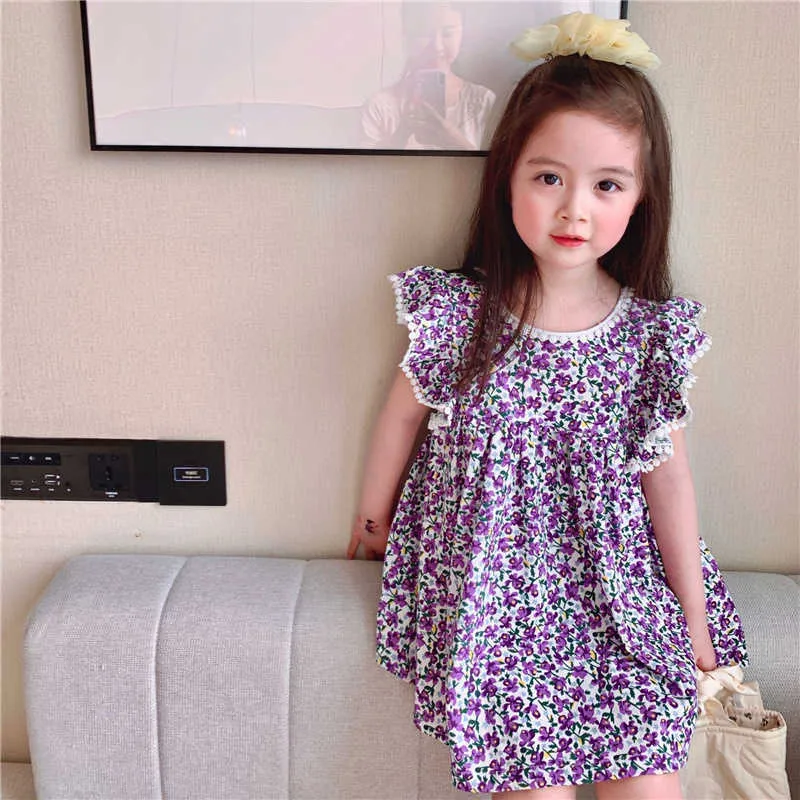 Sommer süßes rüschenloses ärmelloses Kleid für Mädchen im koreanischen Stil lässige Prinzessinnenkleider Kleidung 210615