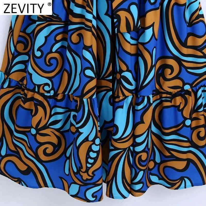 Zevity femmes Vintage Totem Graffiti imprimer sans manches licou été longue robe femme Chic nœud ceintures décontracté mince Vestidos DS8350 210603