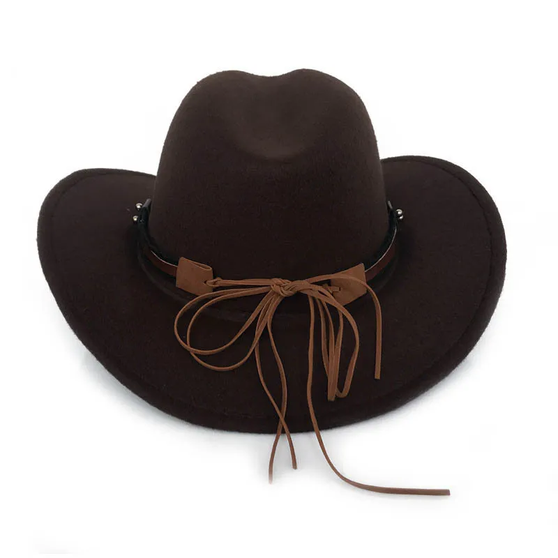 Fibonacci West Cowboy Hat Fashion Imitation Wool Felt Metal Bull Head Decoration Sombrero Western Men Women Cap 220302