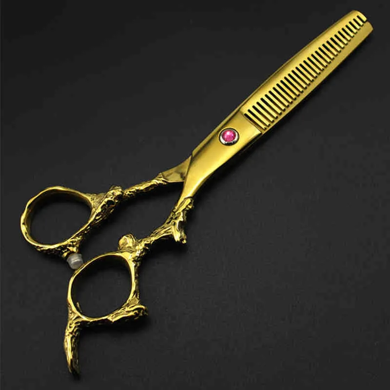 professional Japan 440c 6 '' gold dragon hair scissors haircut thinning barber haircutting cutting shears hairdressing 220125