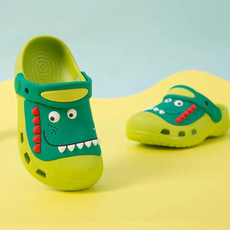 Summer Cute Cartoon Dinosaur Boys and Girls Beach Hole Baby Garden Kids Children Slippers Shoes KSS02 210712