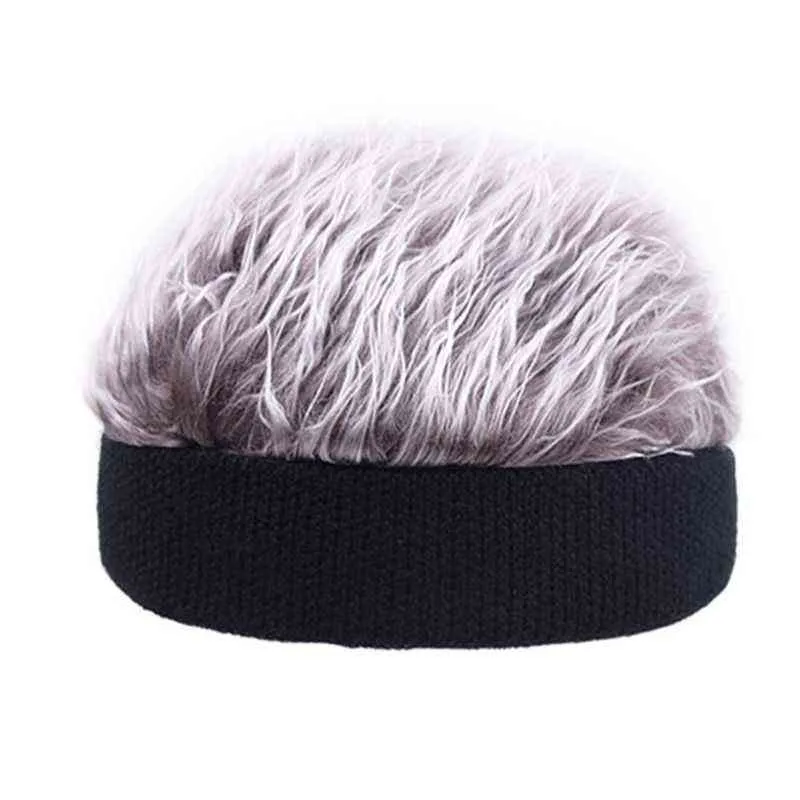 Män Kvinnor Rolig Kort Straight Wig Brimless Beanie Hat Retro Fake Hair Crochet stickad stretchig hyresvärd Sailor Cap Cosplay Prop Y21111