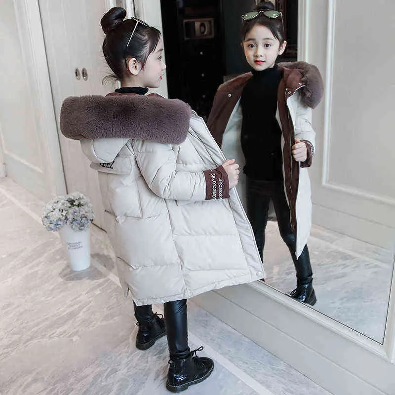 Girls Winter Cotton Jacket Clothes Kids Outerwear Fashion Children Thick Coat Teenage 5 to 14 Year Parkas -30 Degrees 211203