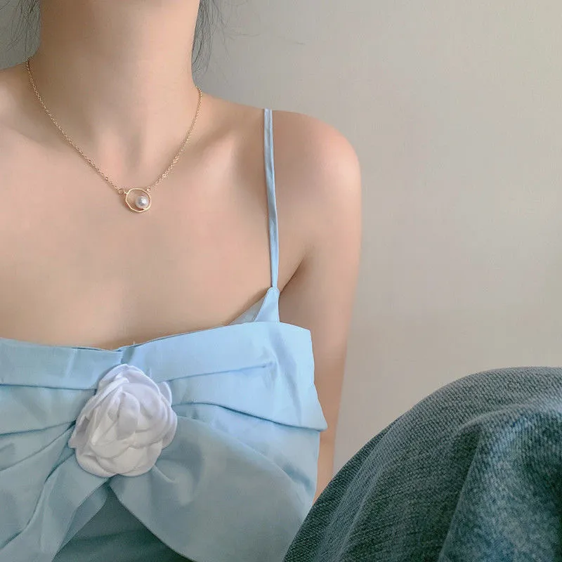 Drobny projekt sensa geometryczny naszyjnik perłowy Kobiet Rok Zimny ​​wiatr Temperament Prosty łańcuch obojczyka