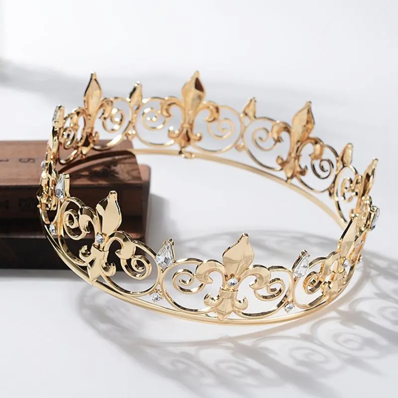 Metal Crowns and Tiaras for Men Royal Full King Crown Prom Prom Party Costume Cosplay Hair Accessoires Gold Clips Barrettes318r