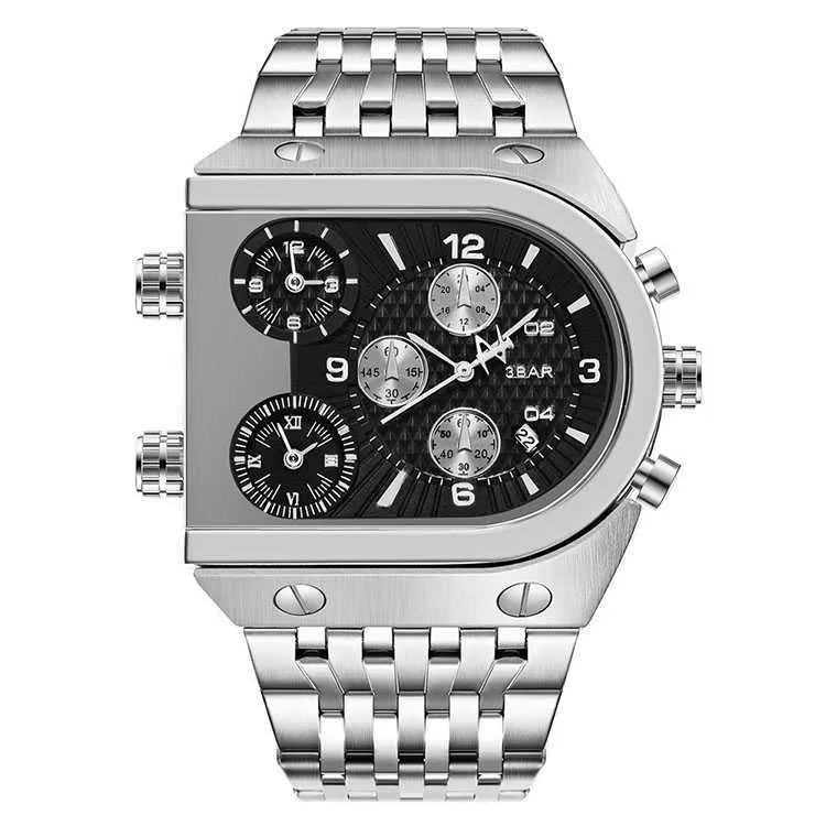 Стильные мужские наручные часы с большим циферблатом и тремя часовыми поясами, многофункциональные военные кварцевые часы для мужчин3283