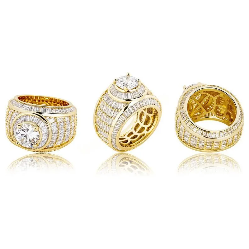 الهيب هوب المثلج خارج الكتلة الفرنسية CZ Ring أعلى جودة خاتم الذهب الأبيض أزياء المجوهرات الفاخرة للهدية Ring210K