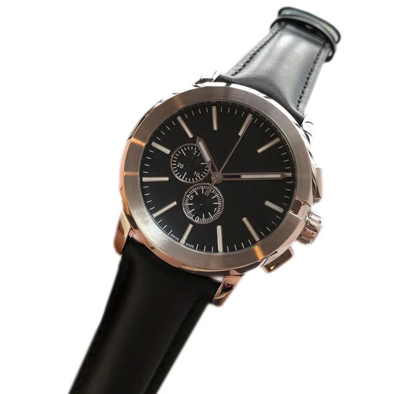 Montre pour hommes Chrono chronographe tout travail en acier inoxydable cadran noir montres à mouvement à quartz pour hommes montre de luxe poignet202F
