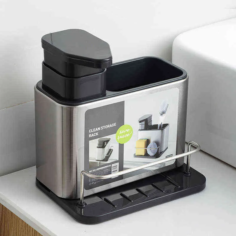 Multifunktionale Küchenspüle Waschschwamm Lagerregal Seifenspender Handwaschmittel Flasche Organizer Stand Racks Halter 211112