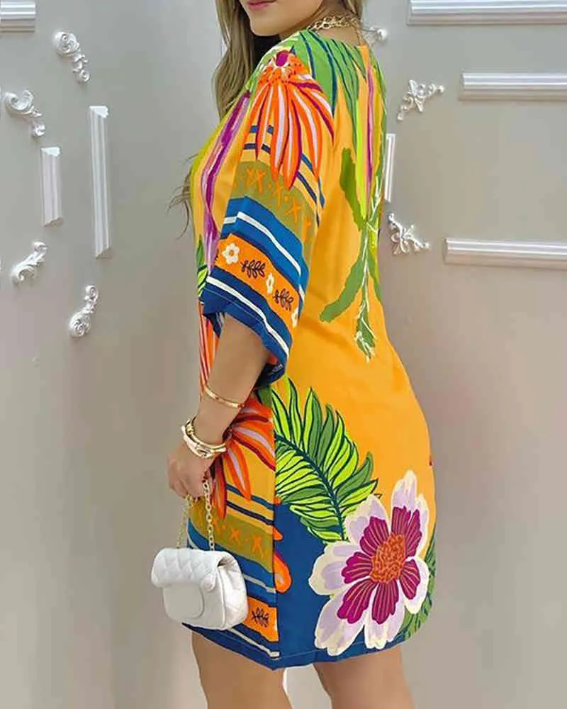 Printemps été femmes imprimé tropical Mini robe nouvelle femme demi manches Style brésilien vêtements de sport dames Sexy tenues 210415
