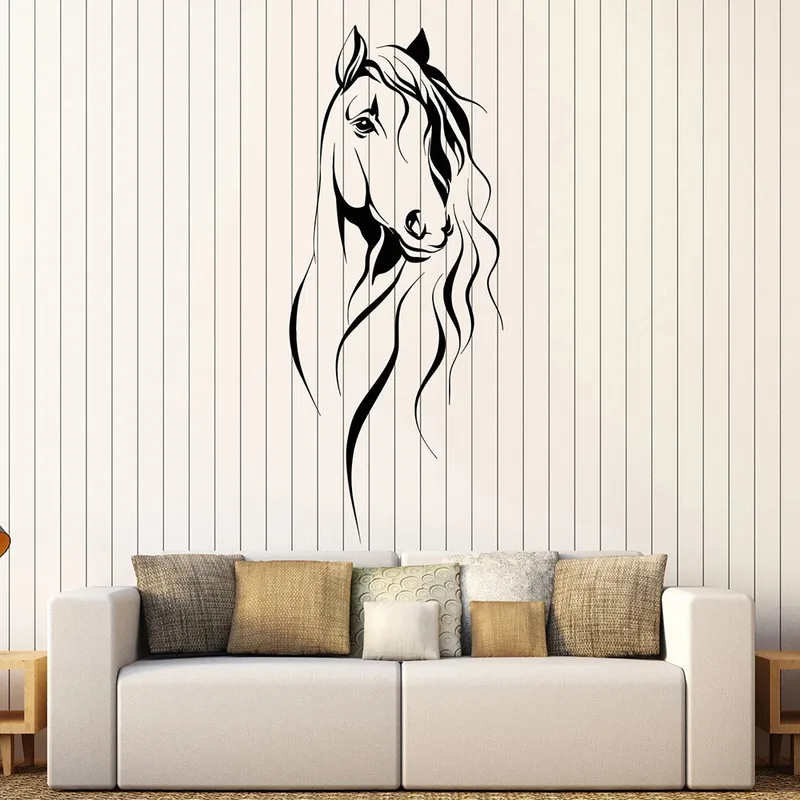 Belle Tête De Cheval Sticker Mural Pet Animal Art Décor Bureau Vinyle Autocollants Pour Salon Style Chinois Décoration W372 220217