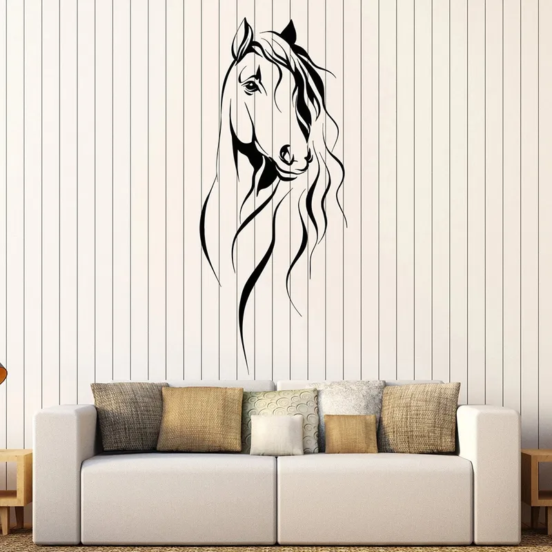 Schöner Pferdekopf Wandtattoo Haustier Tier Kunst Dekor Büro Vinyl Aufkleber für Wohnzimmer Dekoration im chinesischen Stil W372 220217