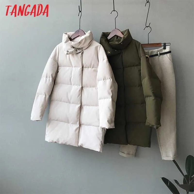 Tangada femmes Amy vert surdimensionné longues Parkas épais hiver à manches longues boutons poches femme manteau chaud ASF73 210916