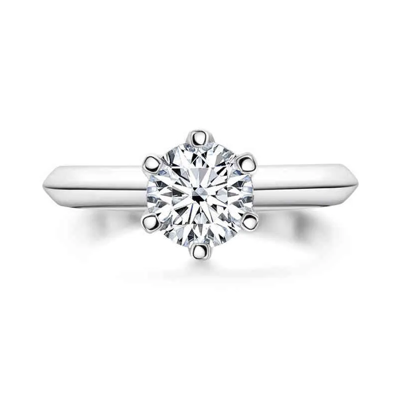 oevas sparkling 2 캐럿 여성을위한 진짜 moissanite 결혼 반지 18K 화이트 골드 컬러 100 % 925 스털링 실버 쥬얼리 선물